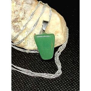 JADEITE STONE PENDANT & STERLING SILVER CHAIN NECKLACE HANDMADE